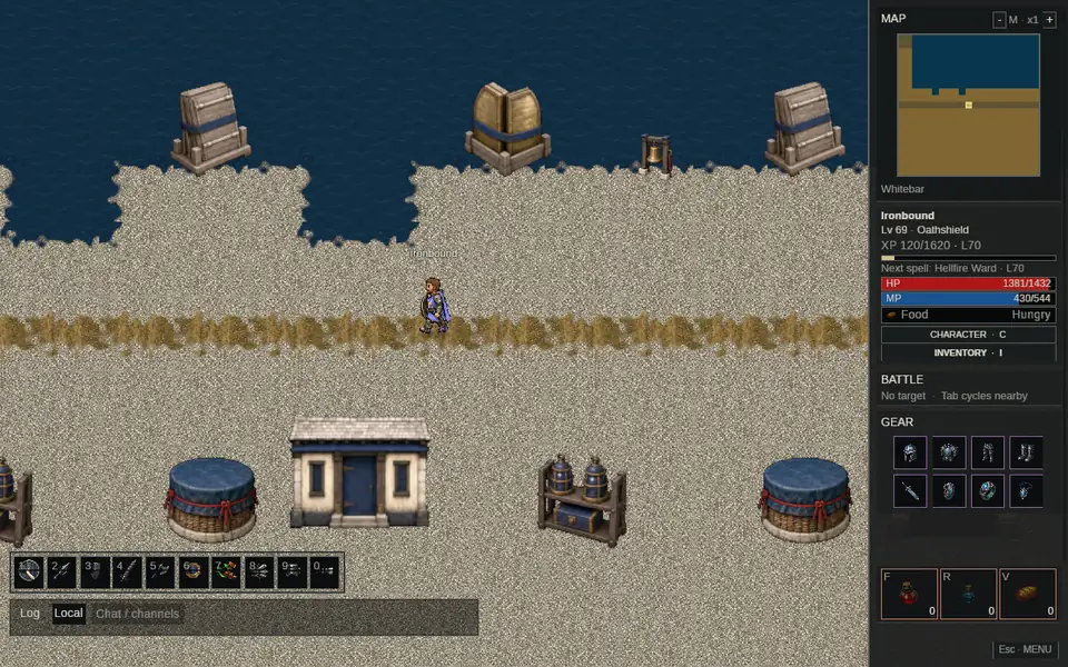 An Ironbound on Whitebar's narrow coast road beside dark water, salt stores and harbor work sheds